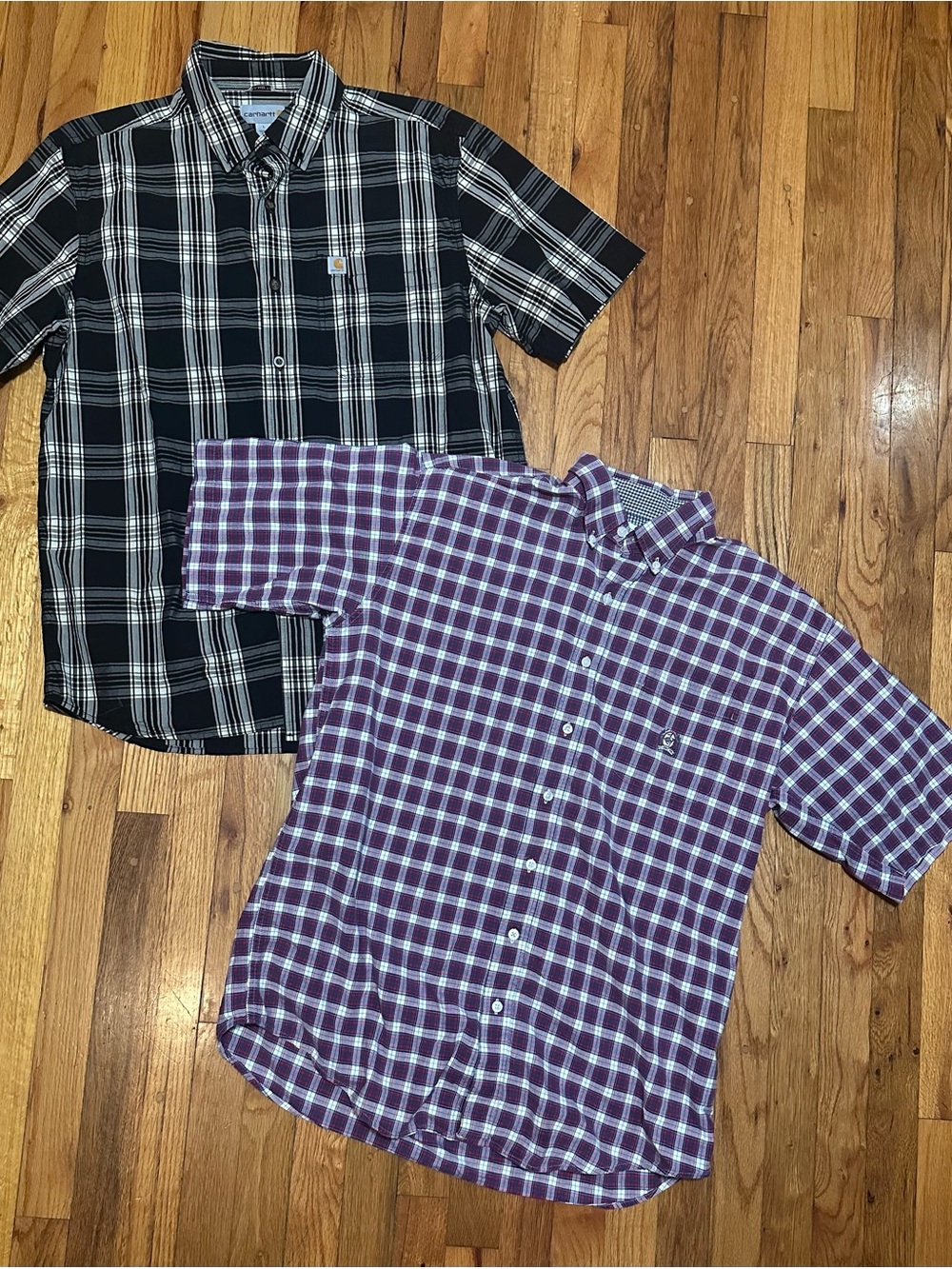 Lot of 2 Cinch & Carhartt Plaid Short-Sleeve Button-Down Men’s Large Shirts